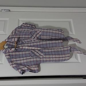 Cloth & Stone Anthroplogie plaid patterned short sleeve blouse with tie at waist